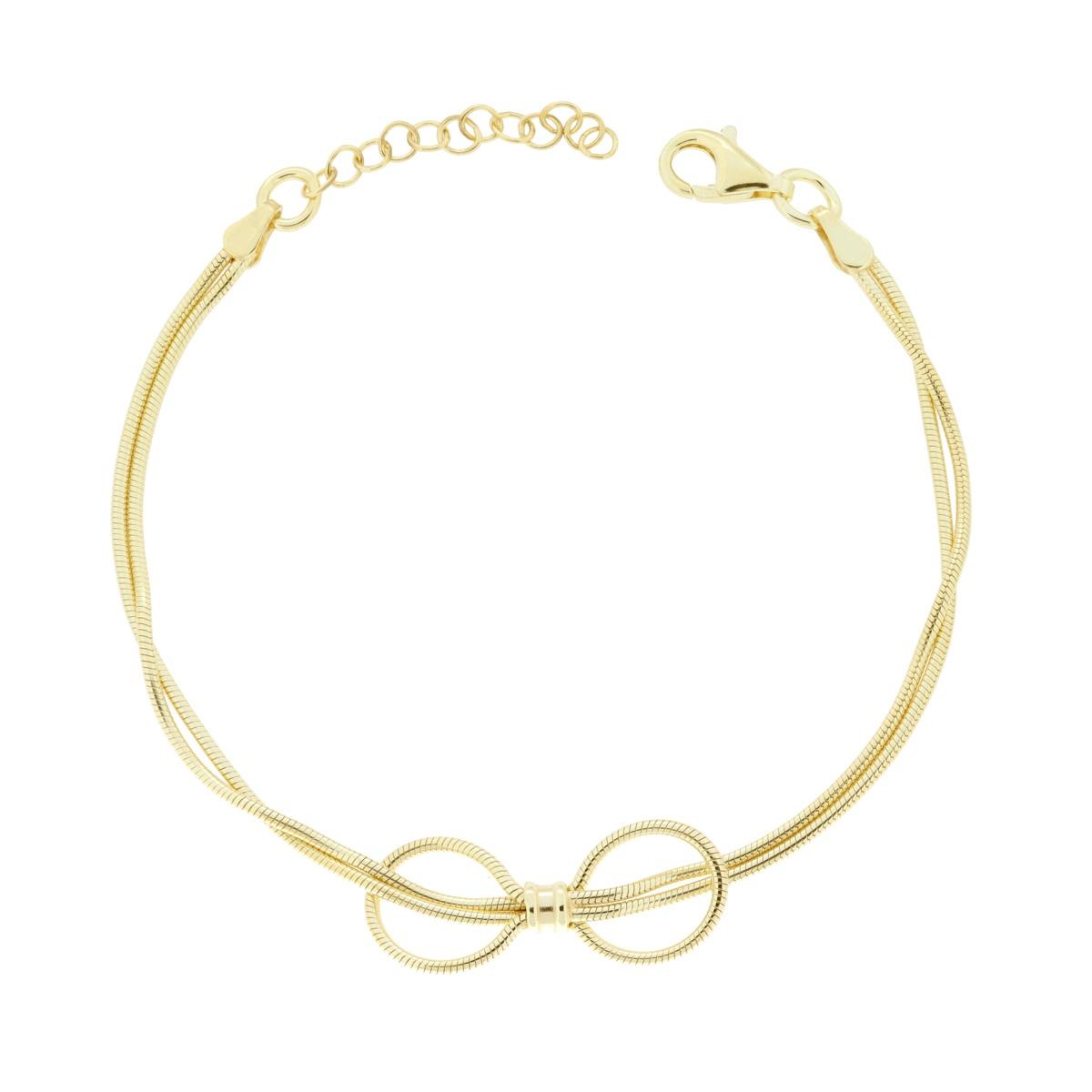 Bracciale due fili Catena Coda di Topo con Fiocco in ARGENTO 925 Galvanica Oro