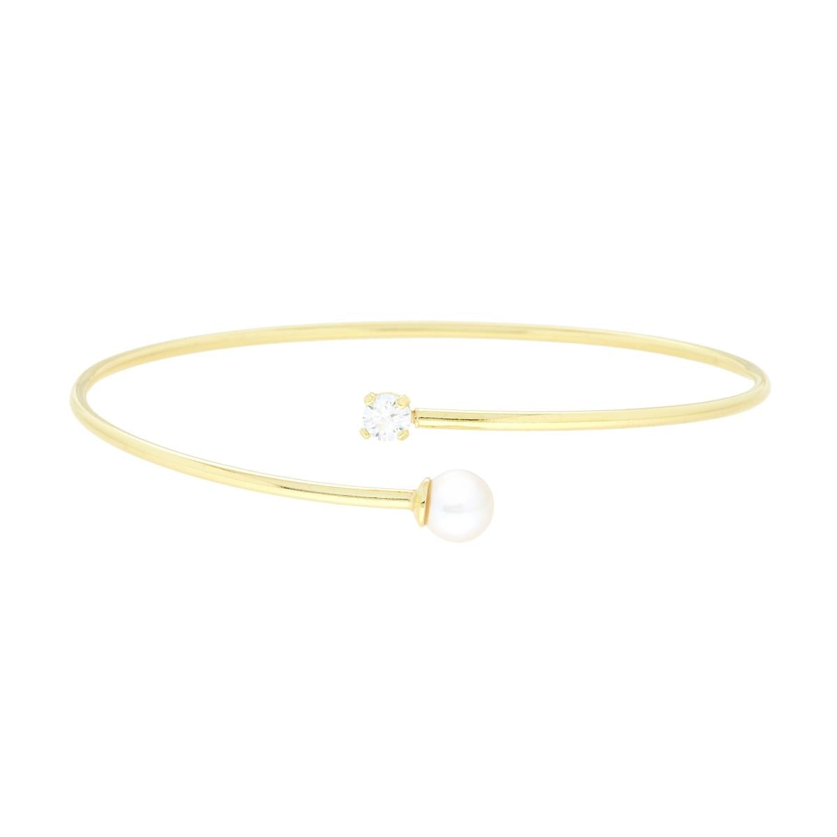 Bracciale Filo Rigido Contrarie con Perla e Cubic Zirconia Bianco in ARGENTO 925 Galvanica Oro