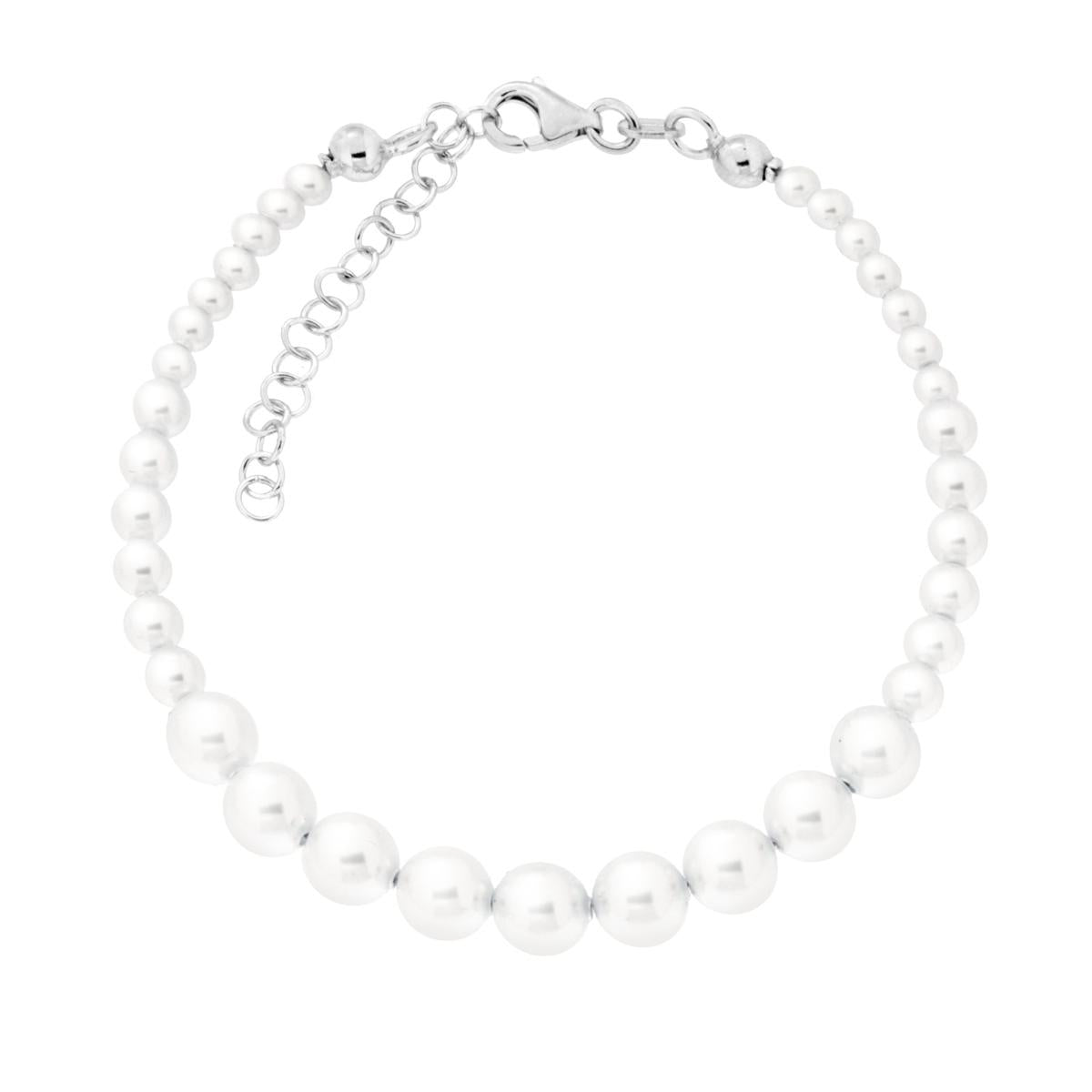 Bracciale Perla Degrade in Vetro perlato con filo e chiusura in ARGENTO 925 Galvanica Rodio