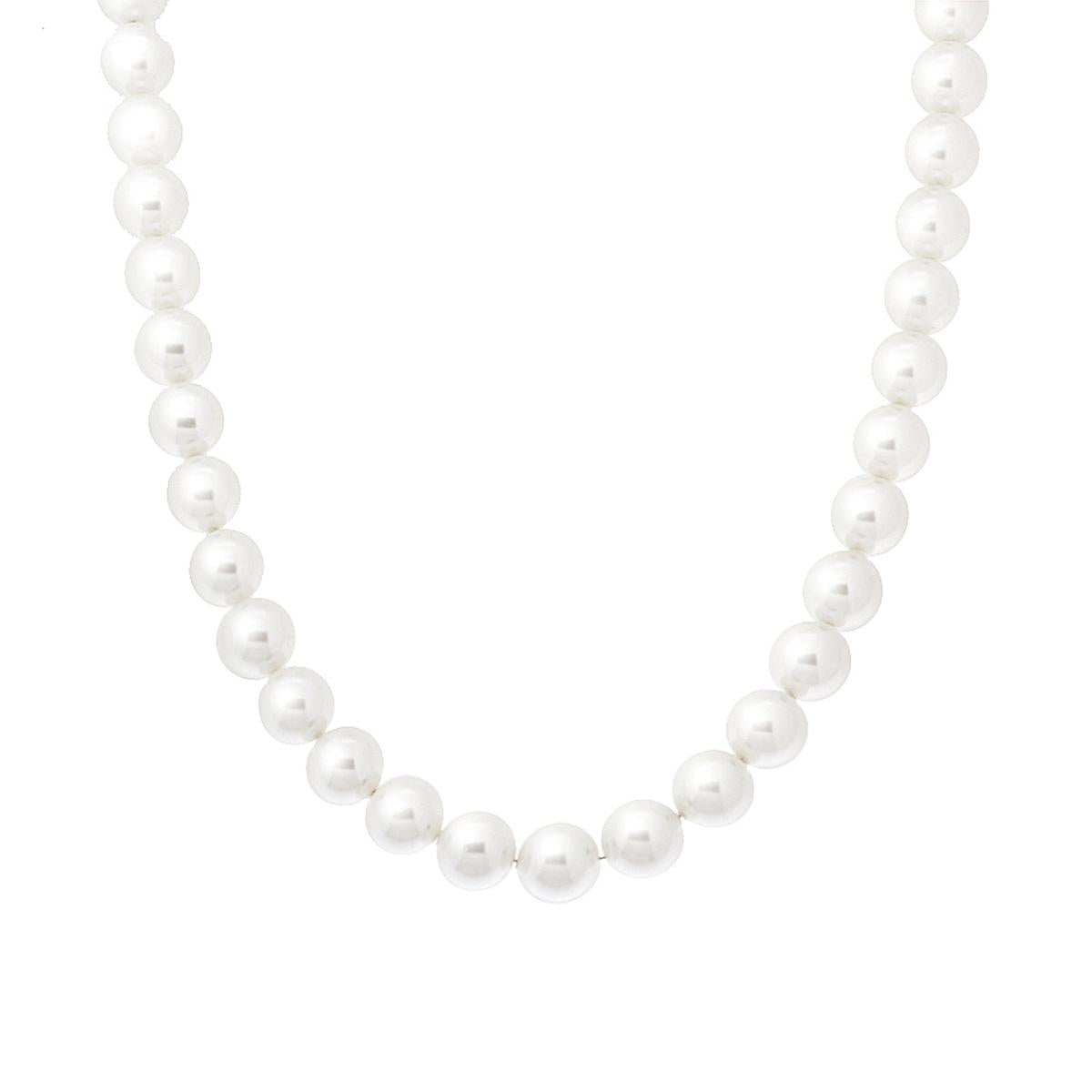 Collana Filo Perla Bianca mm 10 in vetro perlato in ARGENTO 925 Galvanica Rodio