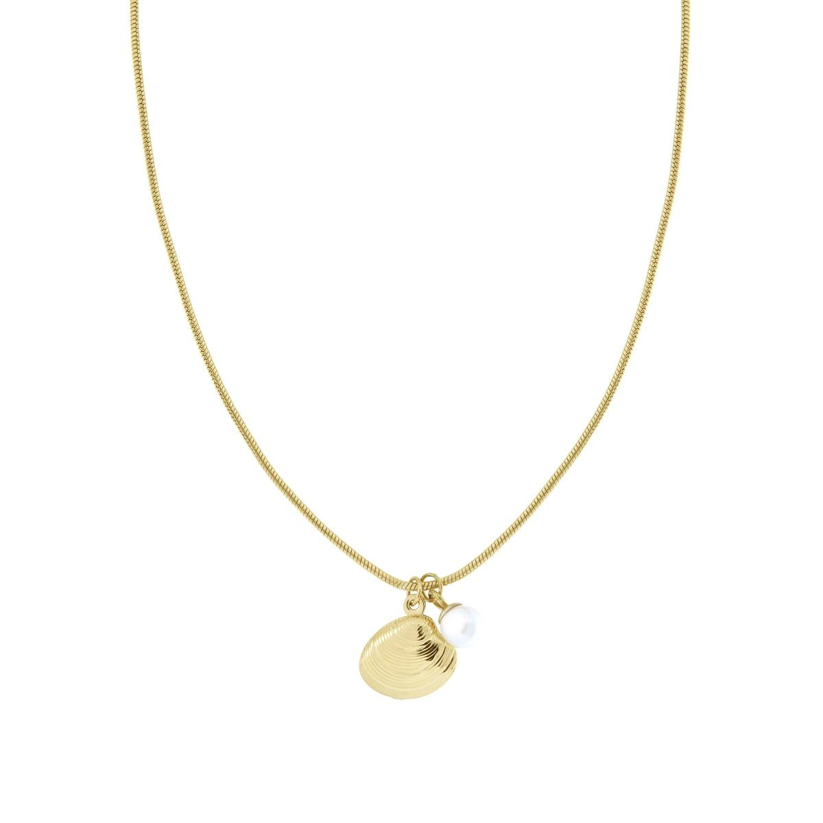 Collana Catena Coda di Topo con Perla e Conchiglia in ACCIAIO colore oro