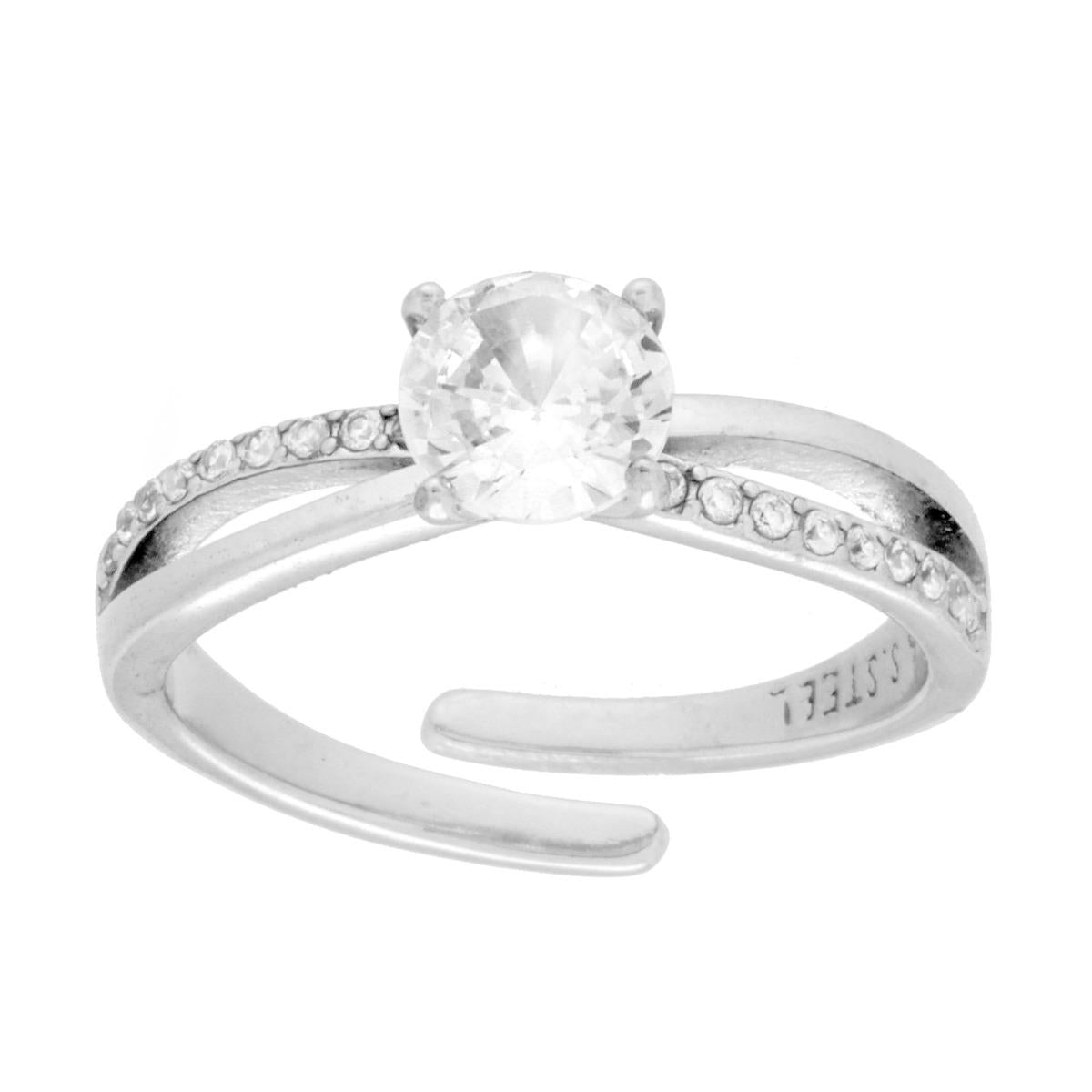 Anello Solitario doppio filo con Crystal Bianchi mm 6 in ACCIAIO