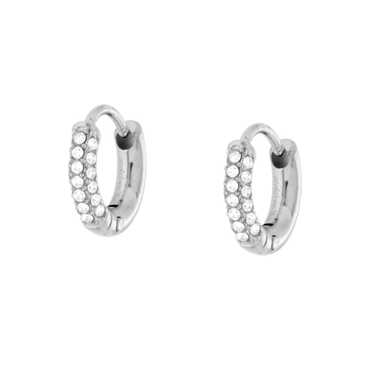 Orecchini Cerchio 11 mm con Crystal Bianchi in ACCIAIO