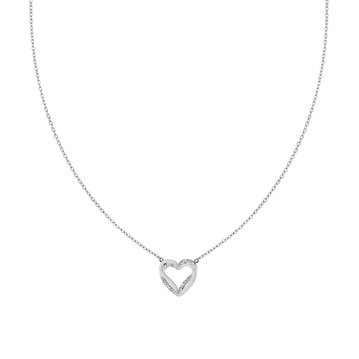 Collana Catena Forzatina con Cuori e Crystal Bianchi in ACCIAIO