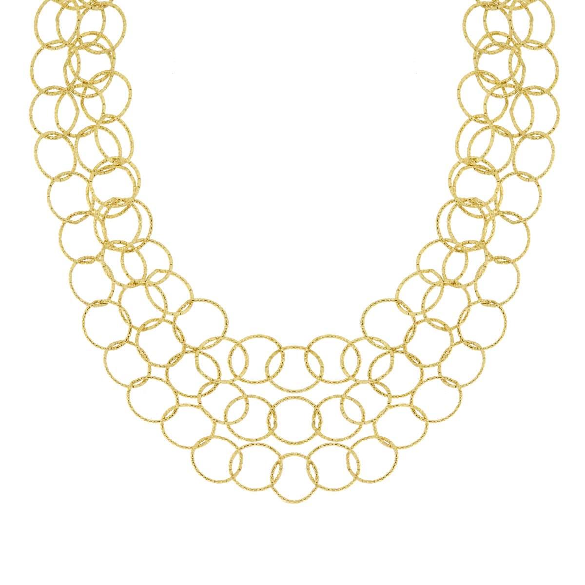 Collana tre fili Catena Cerchi Diamantati in ACCIAIO colore Oro