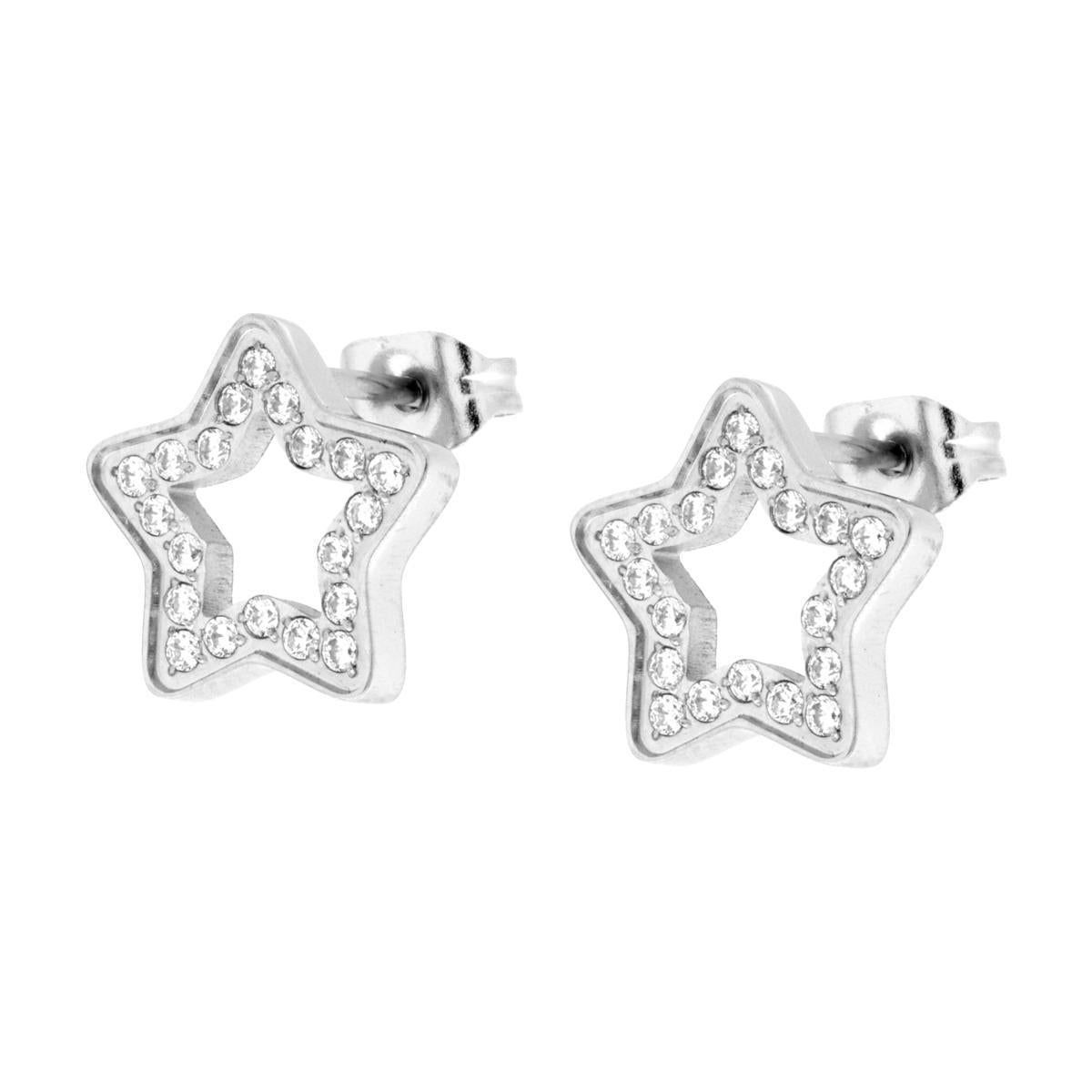 Orecchini Stella con Crystal Bianchi in ACCIAIO