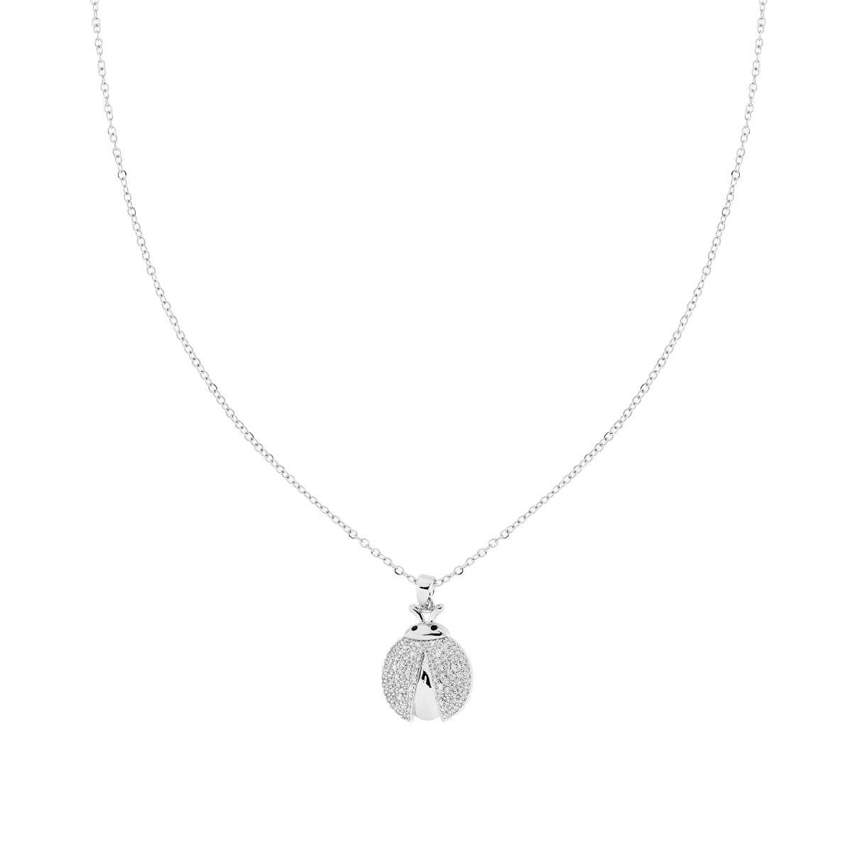 Collana Catena Forzatina Diamantata con Coccinella e Crystal Bianchi in ACCIAIO