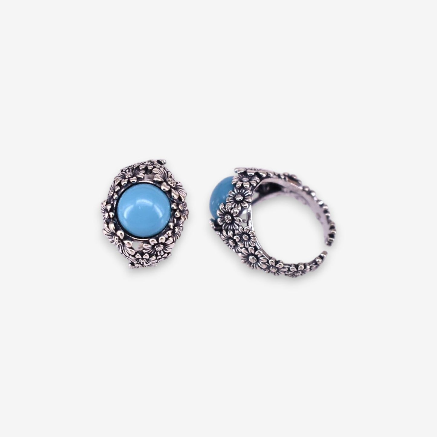 Anello Donna Fiorato in Argento 925 Regolabile con pietra dura