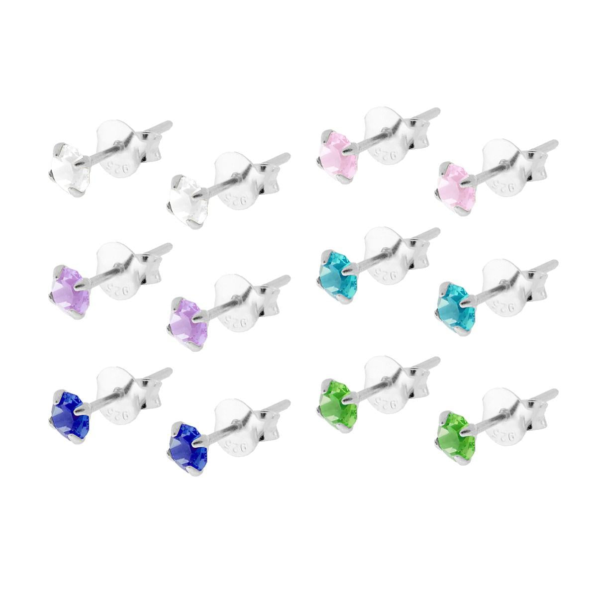 Orecchini Punto Luce Tondo mm 4 a Griffe con Cubic Zirconia Color in ARGENTO 925
