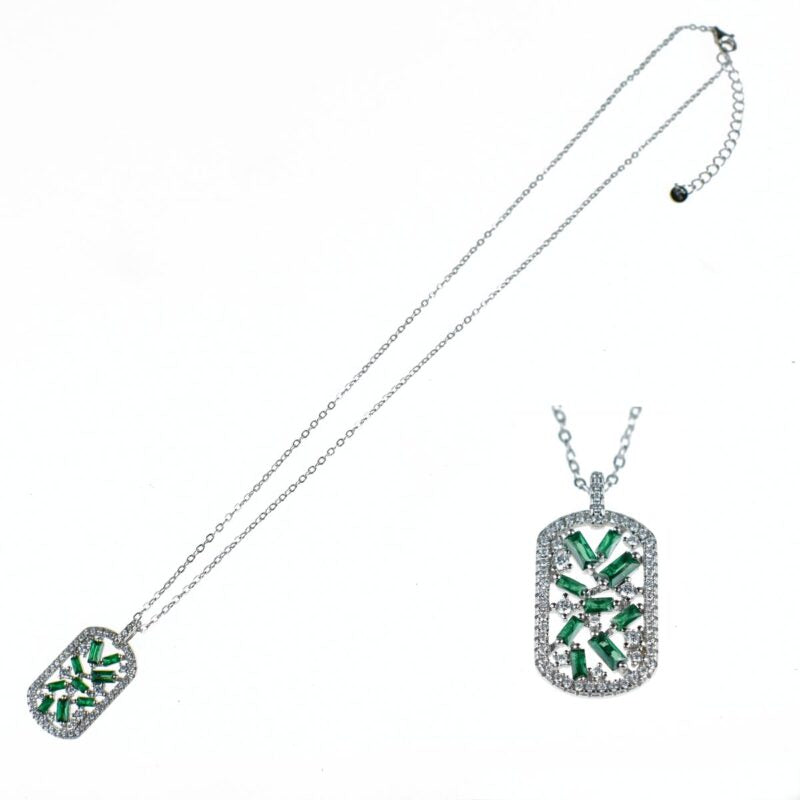 Collana in Argento 925 con ciondolo zirconato rettangolare