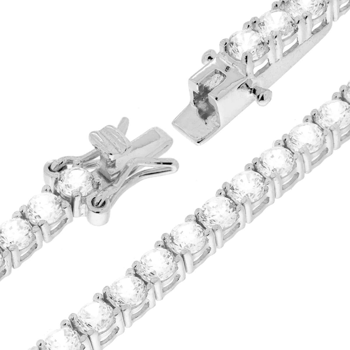 Bracciale Tennis Griffe cm 21 con Zirconi mm 3 Bianchi in ARGENTO 925 Galvanica Rodio