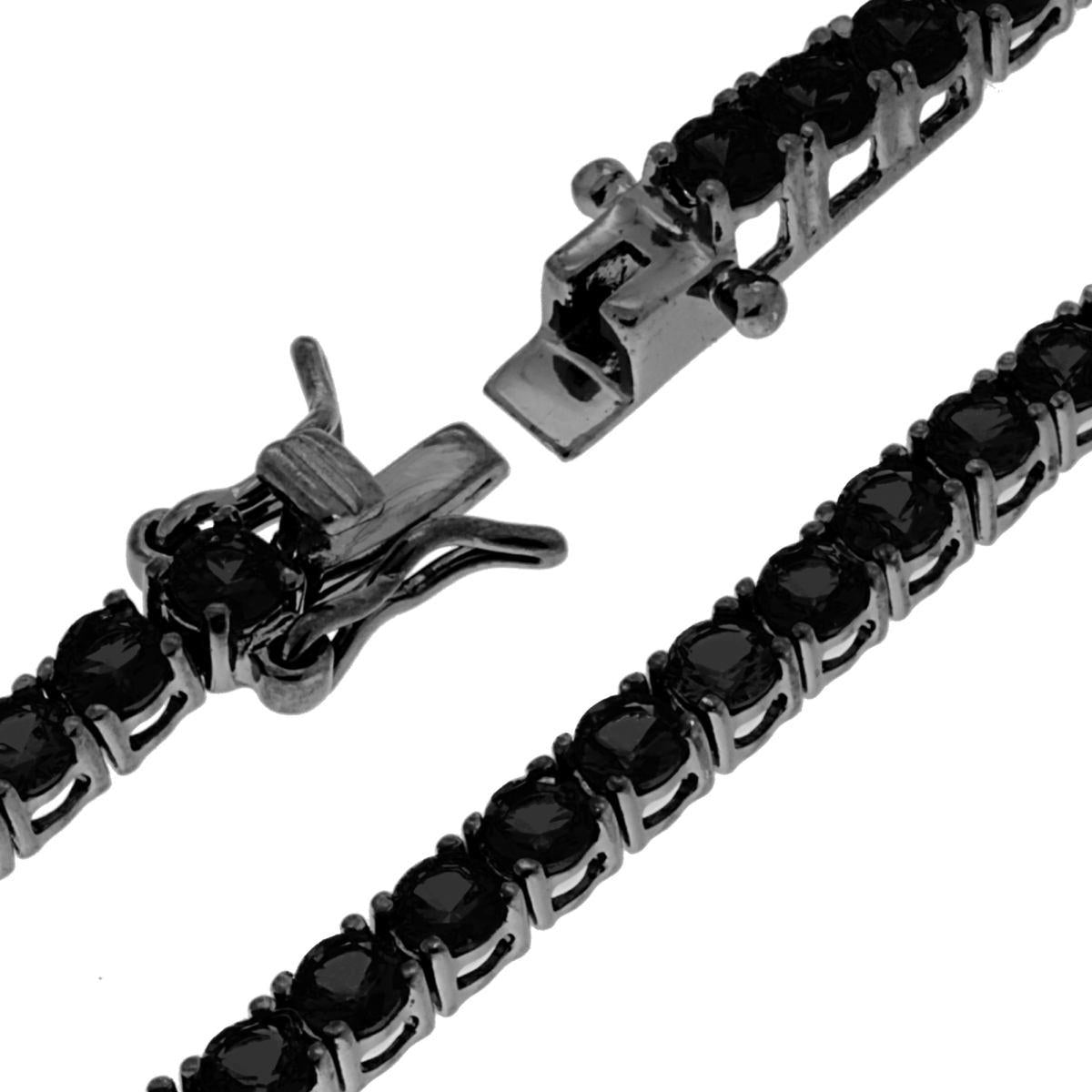 Bracciale Tennis Griffe cm 18 con Zirconi mm 3 Neri in ARGENTO 925 Galvanica Rutenio