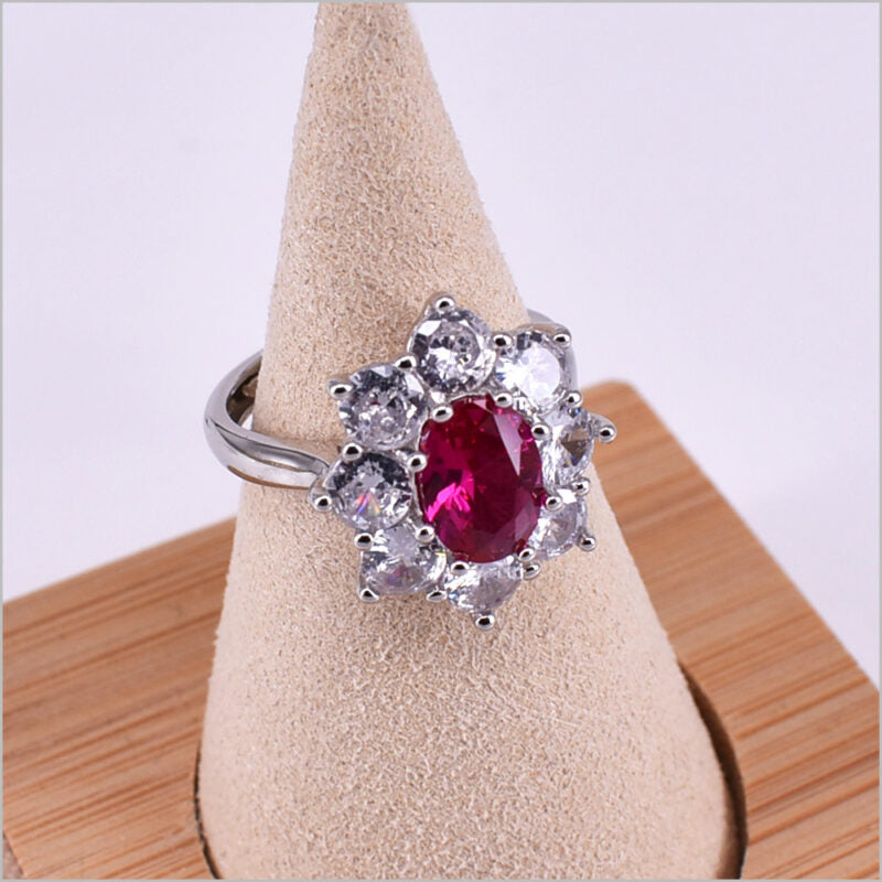 Anello Fiore in argento 925 regolabile con zirconi 16x18 mm