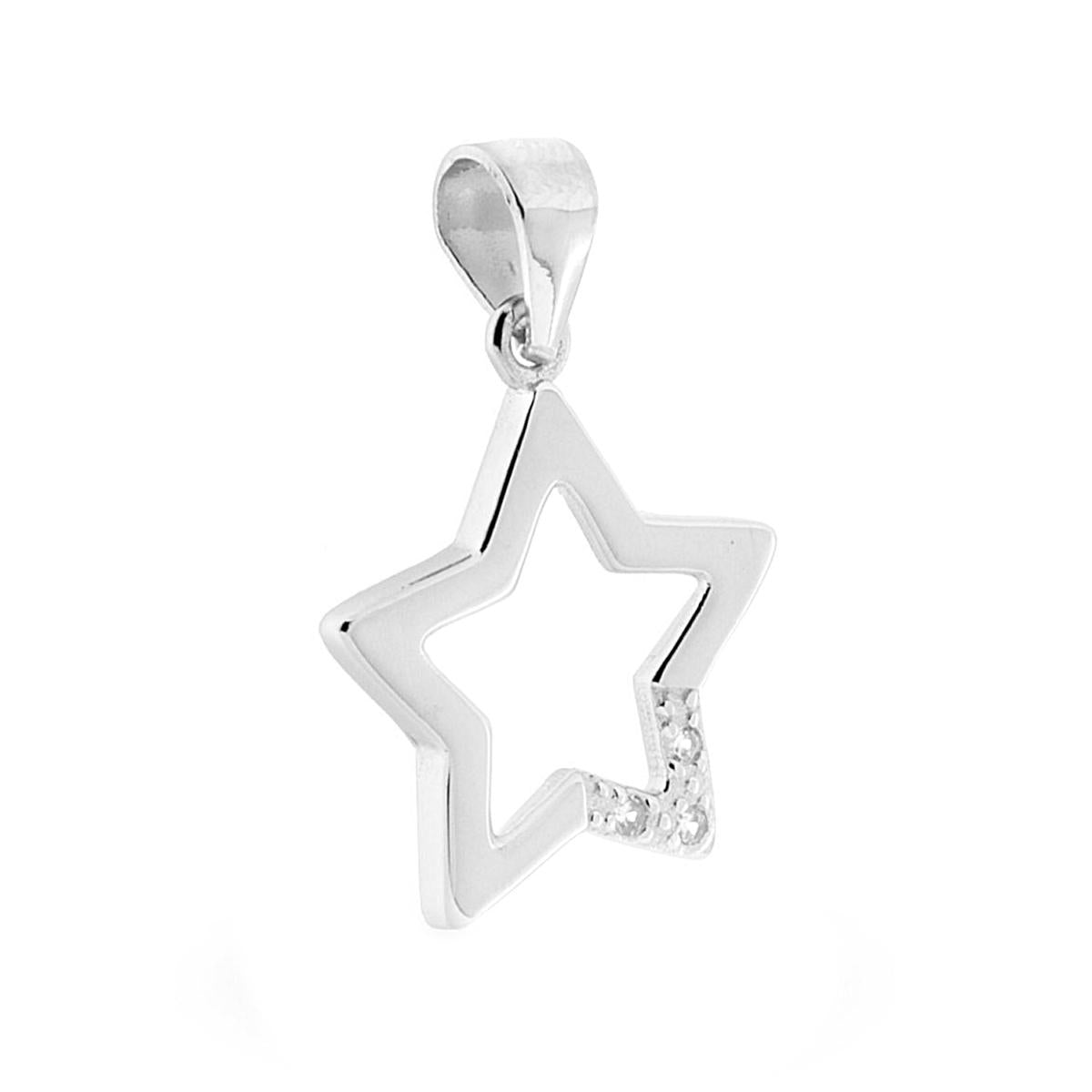 Ciondolo a forma di Stella con Zirconi Bianchi e lavorazione liscia e lucida.