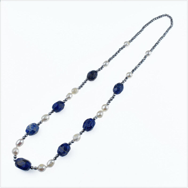 Collana Donna con pietre dure ematite e perle di fiume 65 cm