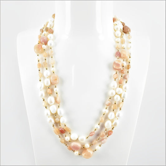 Collana Donna con pietre dure e perle di fiume 65 cm