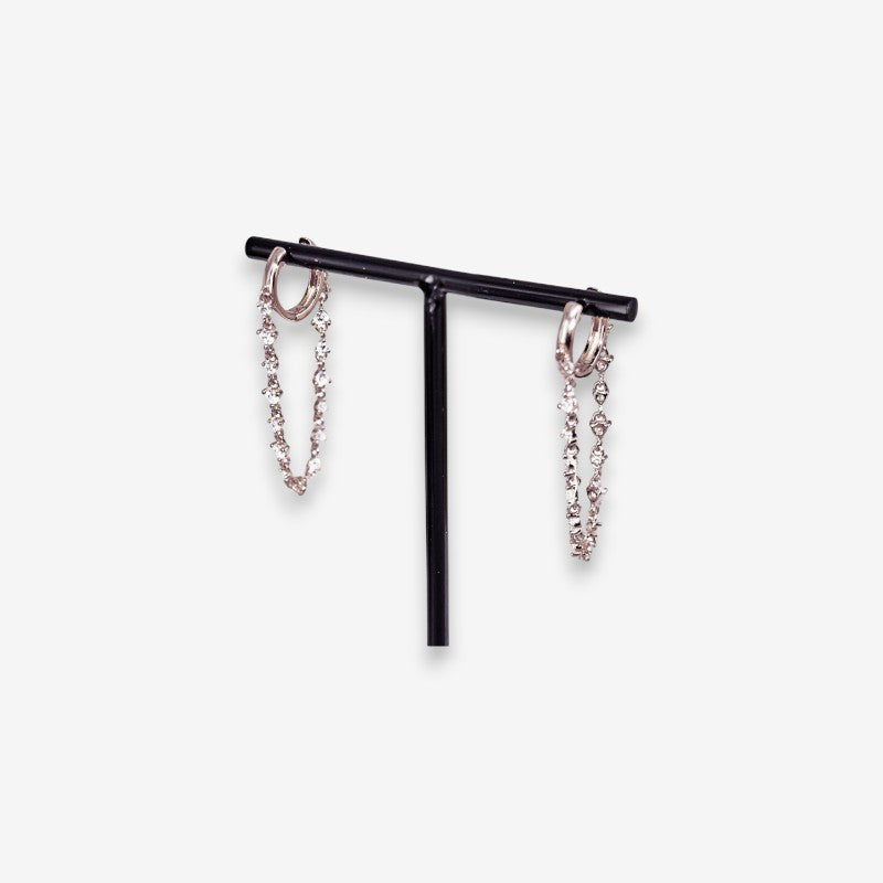 Orecchini Donna a Cerchio in Argento 925 con catena zirconata