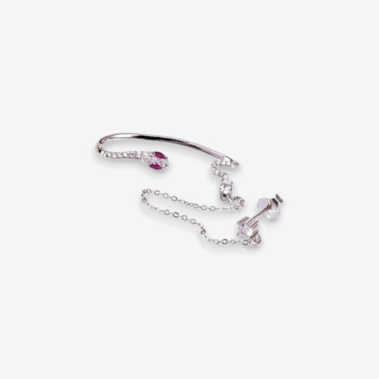 Monorecchino Donna Serpente In Argento 925 Con Pendente Con Zirconi