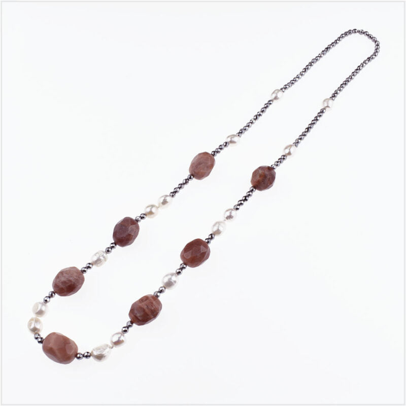 Collana Donna con pietre dure ematite e perle di fiume 65 cm