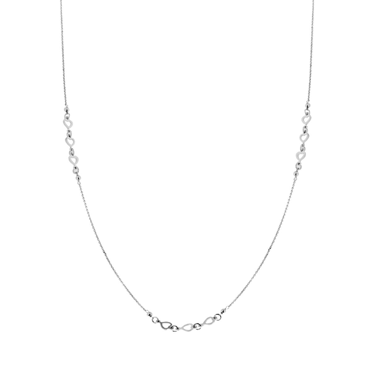 Collana Lunga con Catena Rolo con Cuori plain in ARGENTO 925 Galvanica Rodio