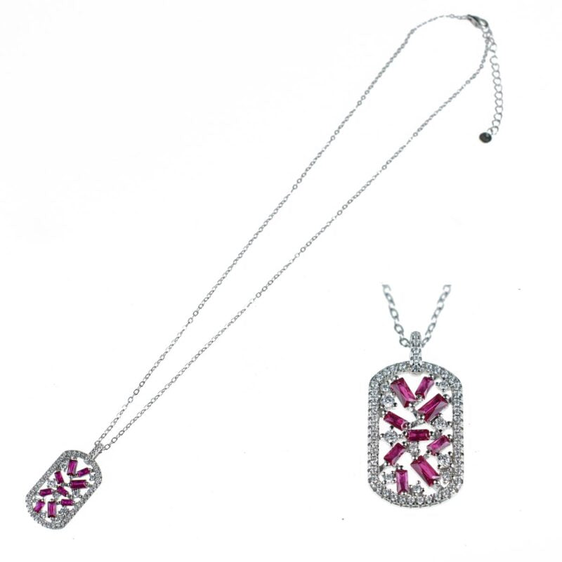 Collana in Argento 925 con ciondolo zirconato rettangolare
