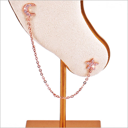 Orecchini Doppio Buco in Argento 925 con stella e luna