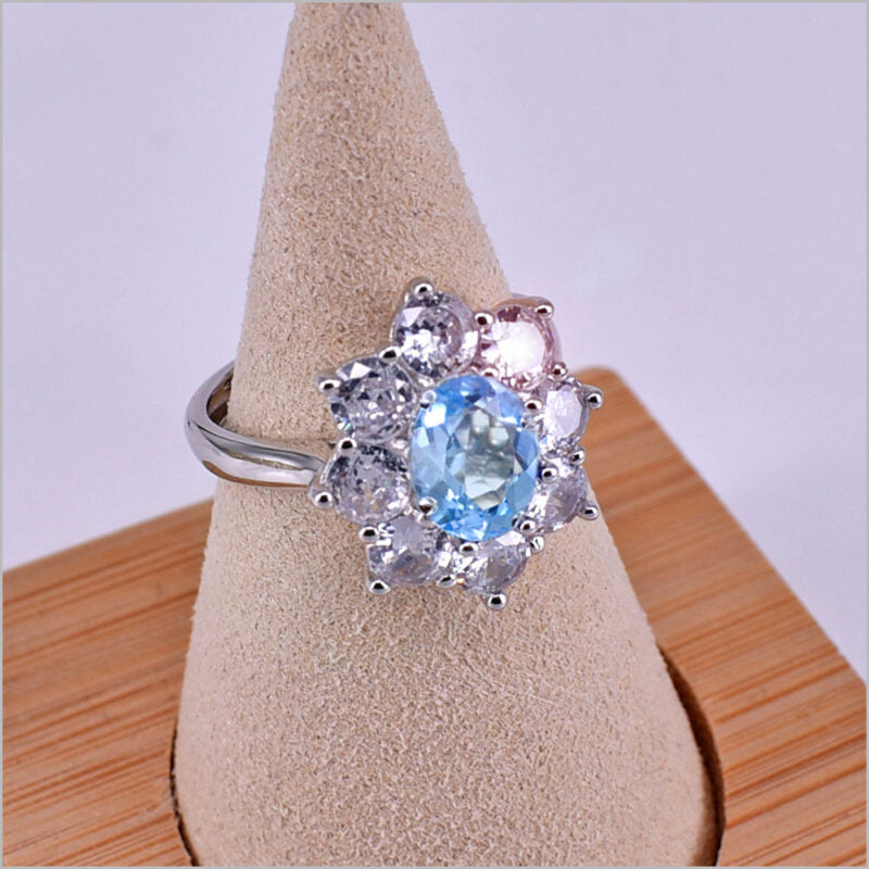 Anello Fiore in argento 925 regolabile con zirconi 16x18 mm