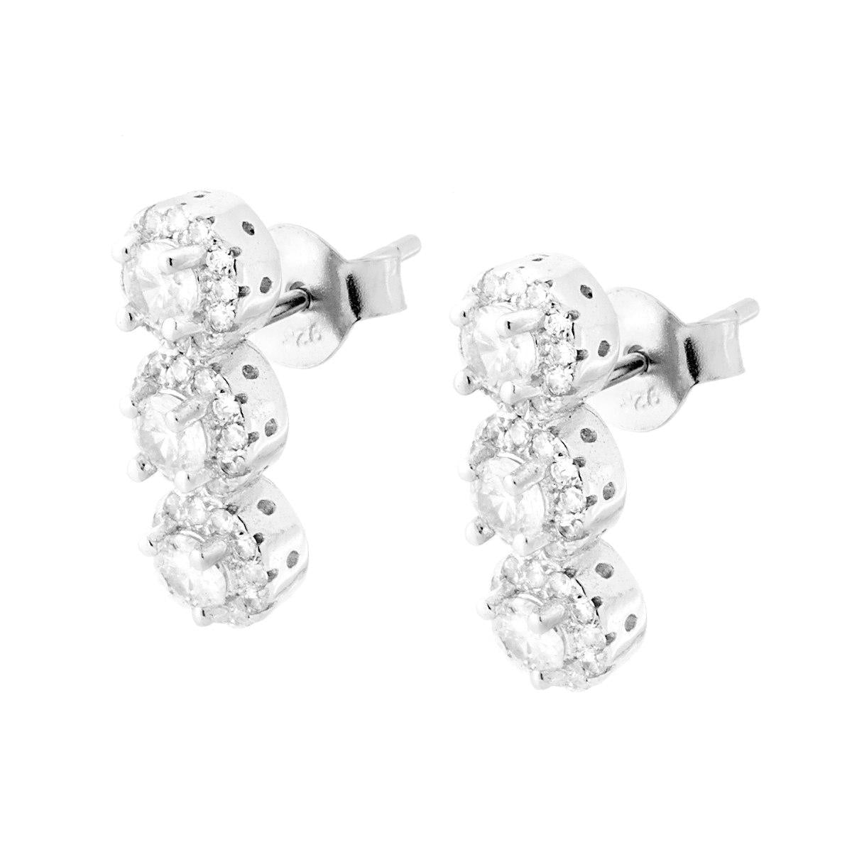 Orecchini Trilogy con Zirconi Bianchi in ARGENTO 925 Galvanica Rodio