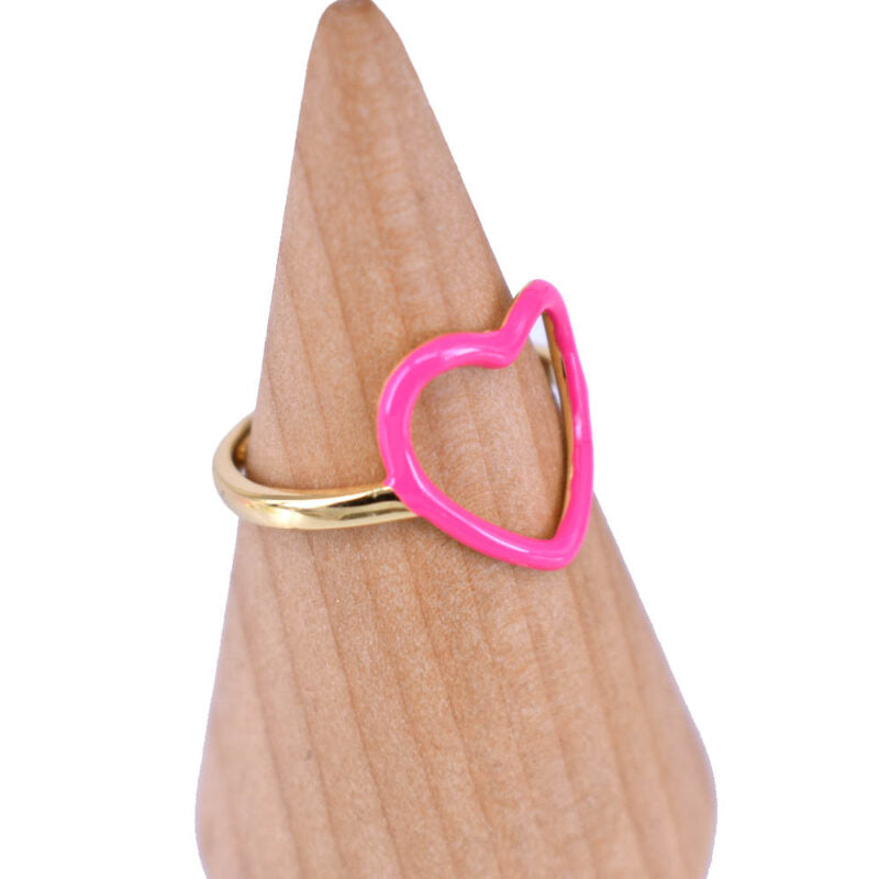 Anello Cuore Vuoto in argento 925 smaltato regolabile