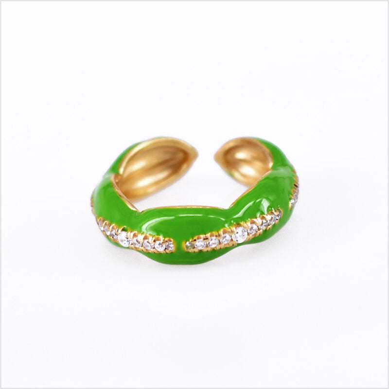 Anello smaltato in argento 925 dorato regolabile con zirconi