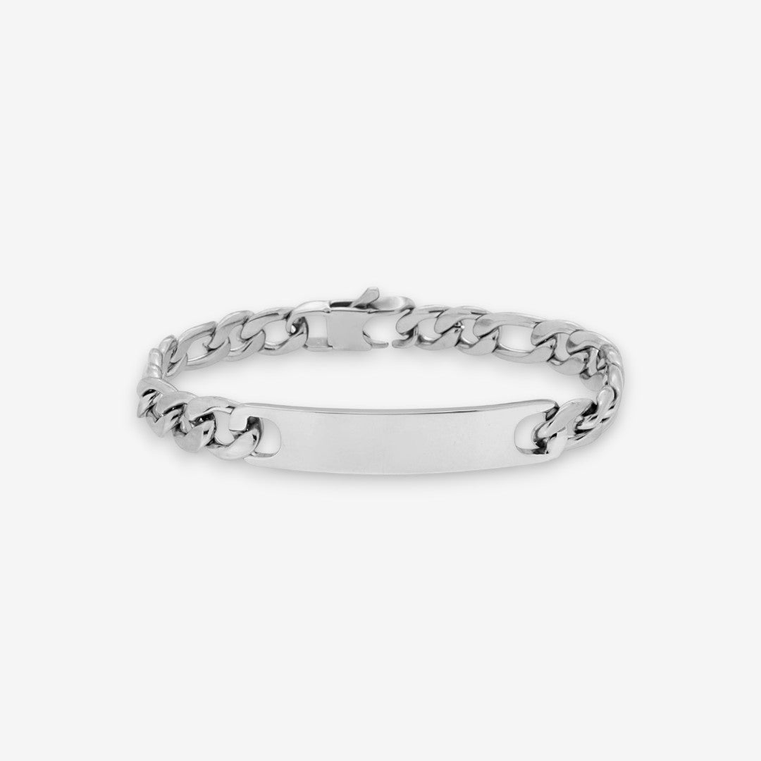 Bracciale Uomo Figaro In Acciaio Inox con Targhetta
