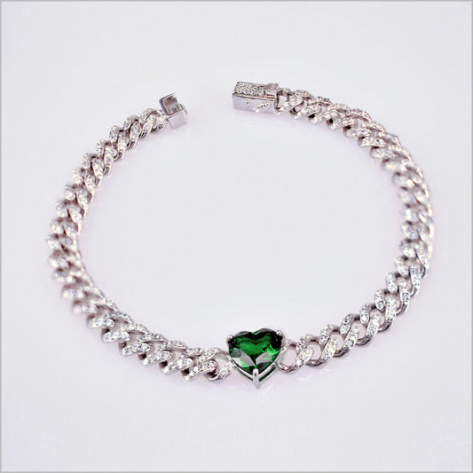 Bracciale groumette in Argento 925 con cuore centrale e zirconi