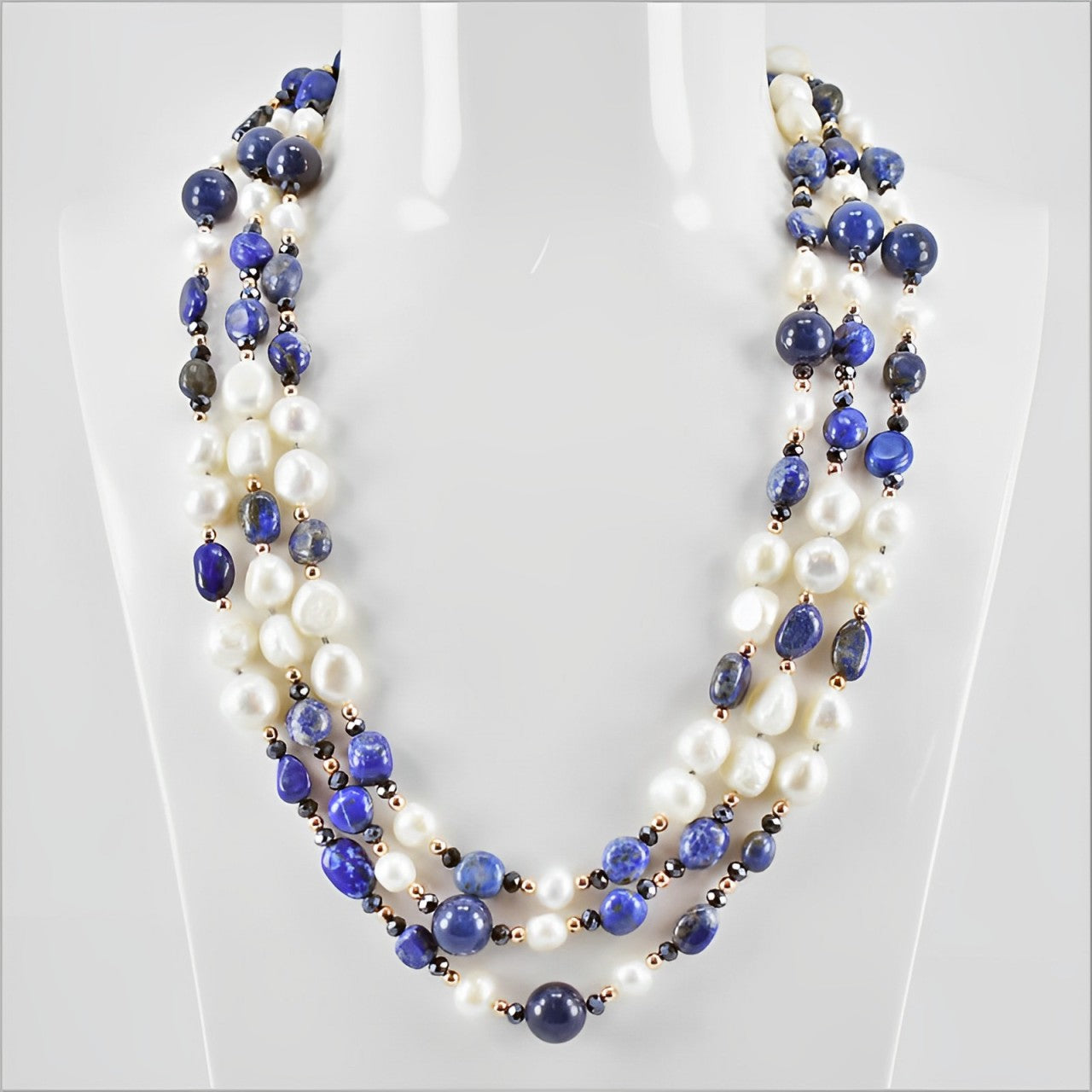 Collana Donna con pietre dure e perle di fiume 65 cm