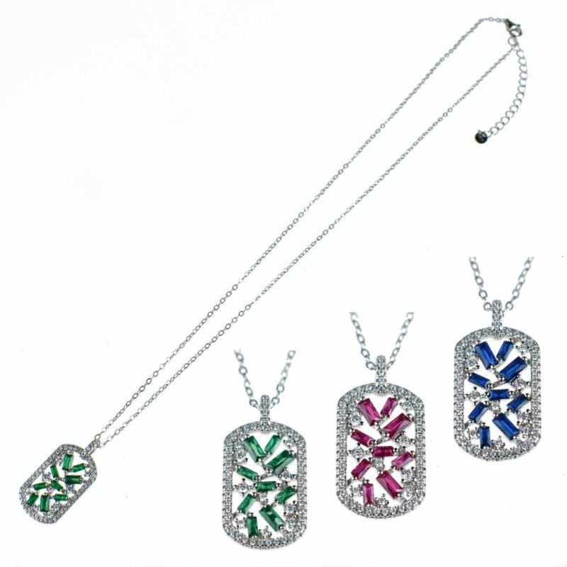 Collana in Argento 925 con ciondolo zirconato rettangolare