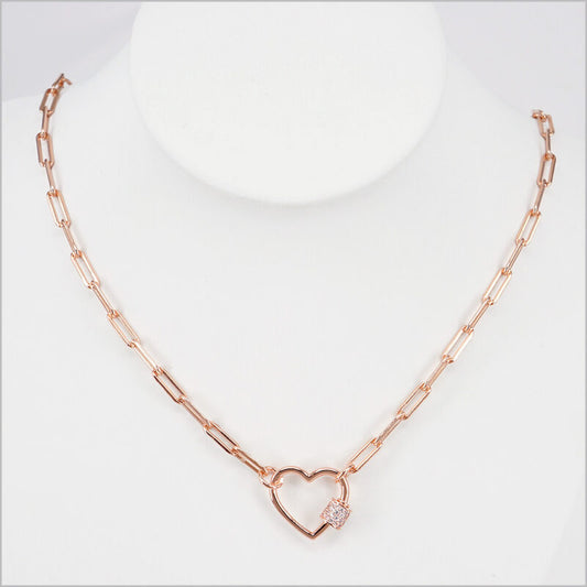 Collana Donna in Argento 925 a maglia rettangolare con cuore e zirconi