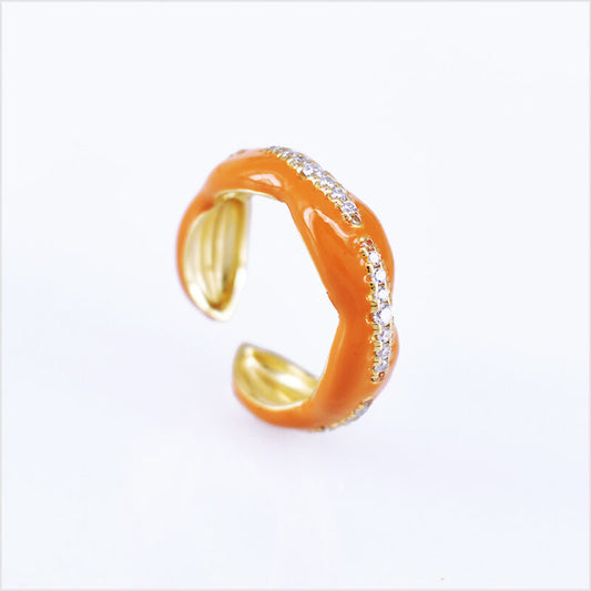 Anello smaltato in argento 925 dorato regolabile con zirconi