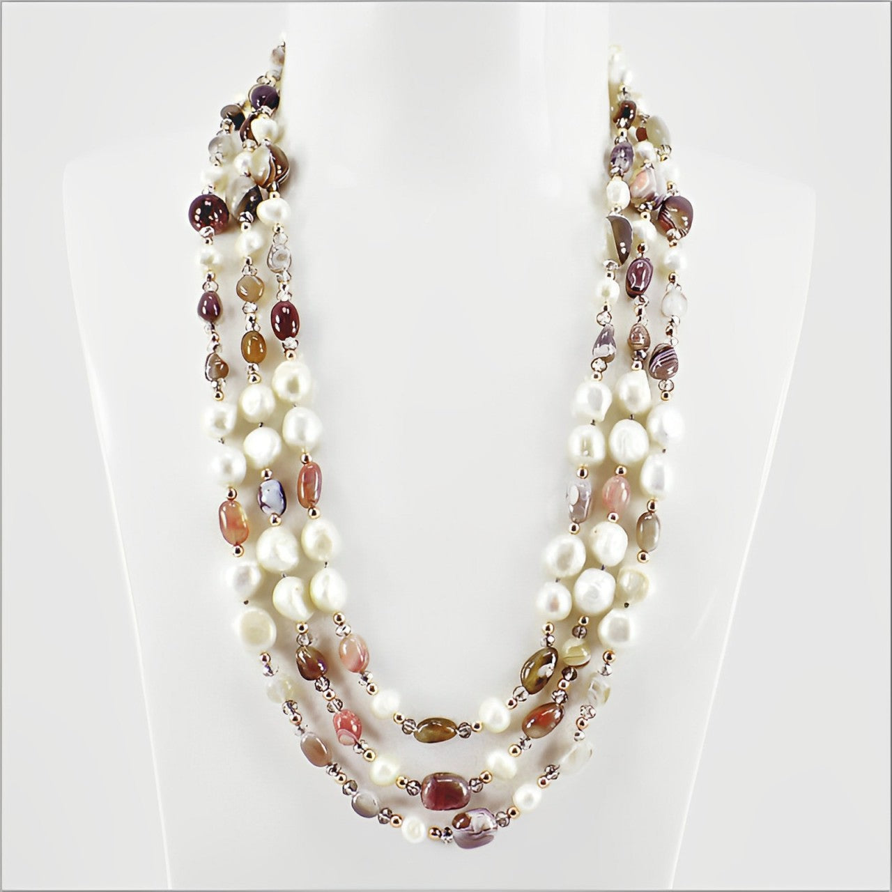 Collana Donna con pietre dure e perle di fiume 65 cm