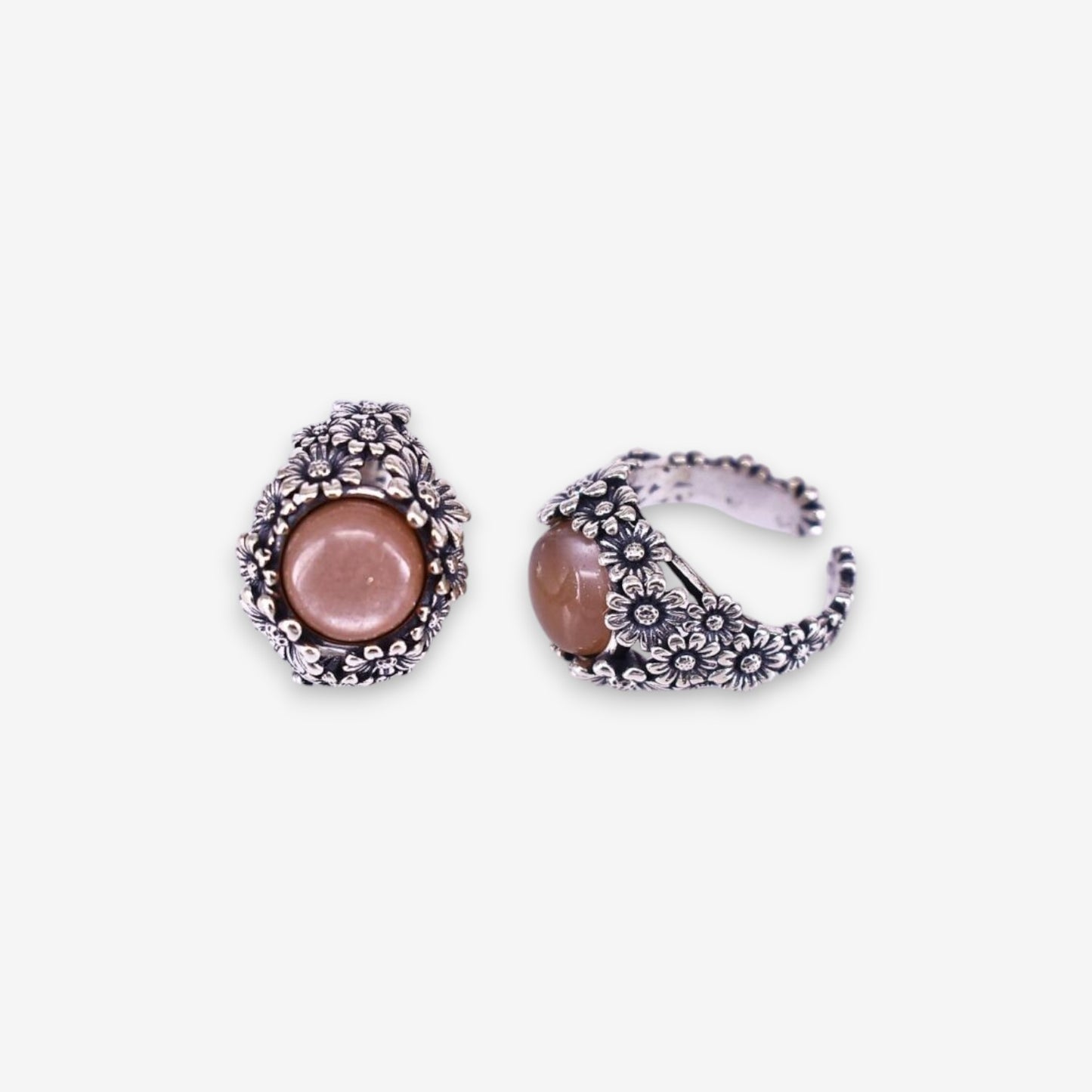 Anello Donna Fiorato in Argento 925 Regolabile con pietra dura