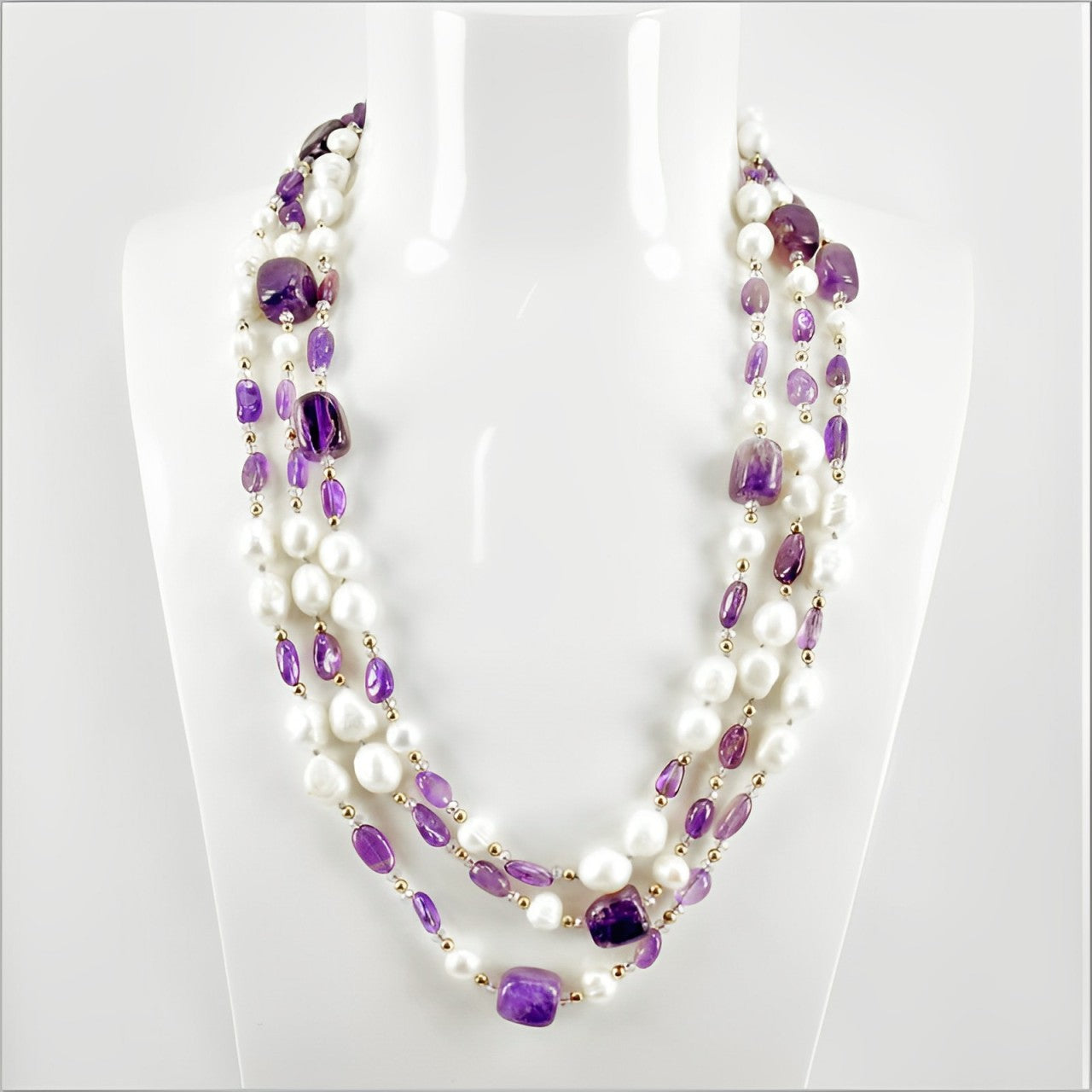 Collana Donna con pietre dure e perle di fiume 65 cm