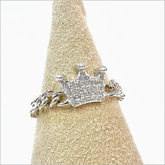 Anello Donna Corona in Argento 925 Regolabile a catena groumette con zirconi