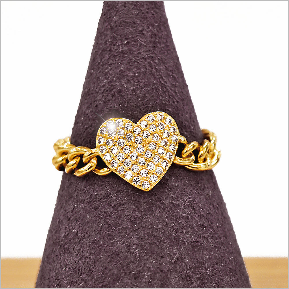 Anello Donna Cuore in Argento 925 Regolabile a catena groumette con zirconi