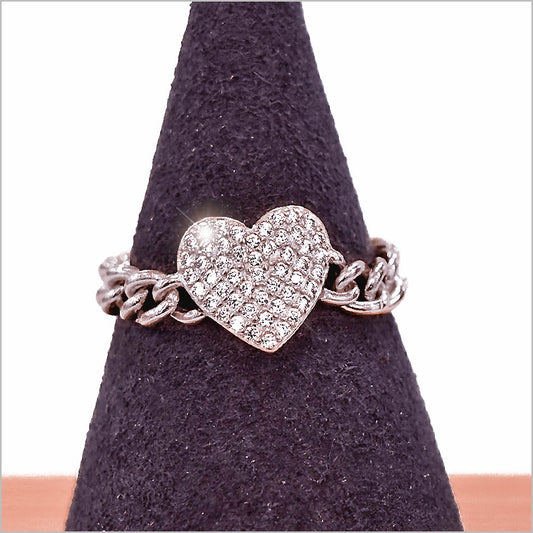 Anello Donna Cuore in Argento 925 Regolabile a catena groumette con zirconi
