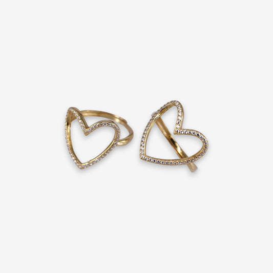 Anello Donna in Argento 925 Regolabile con cuore vuoto zirconato