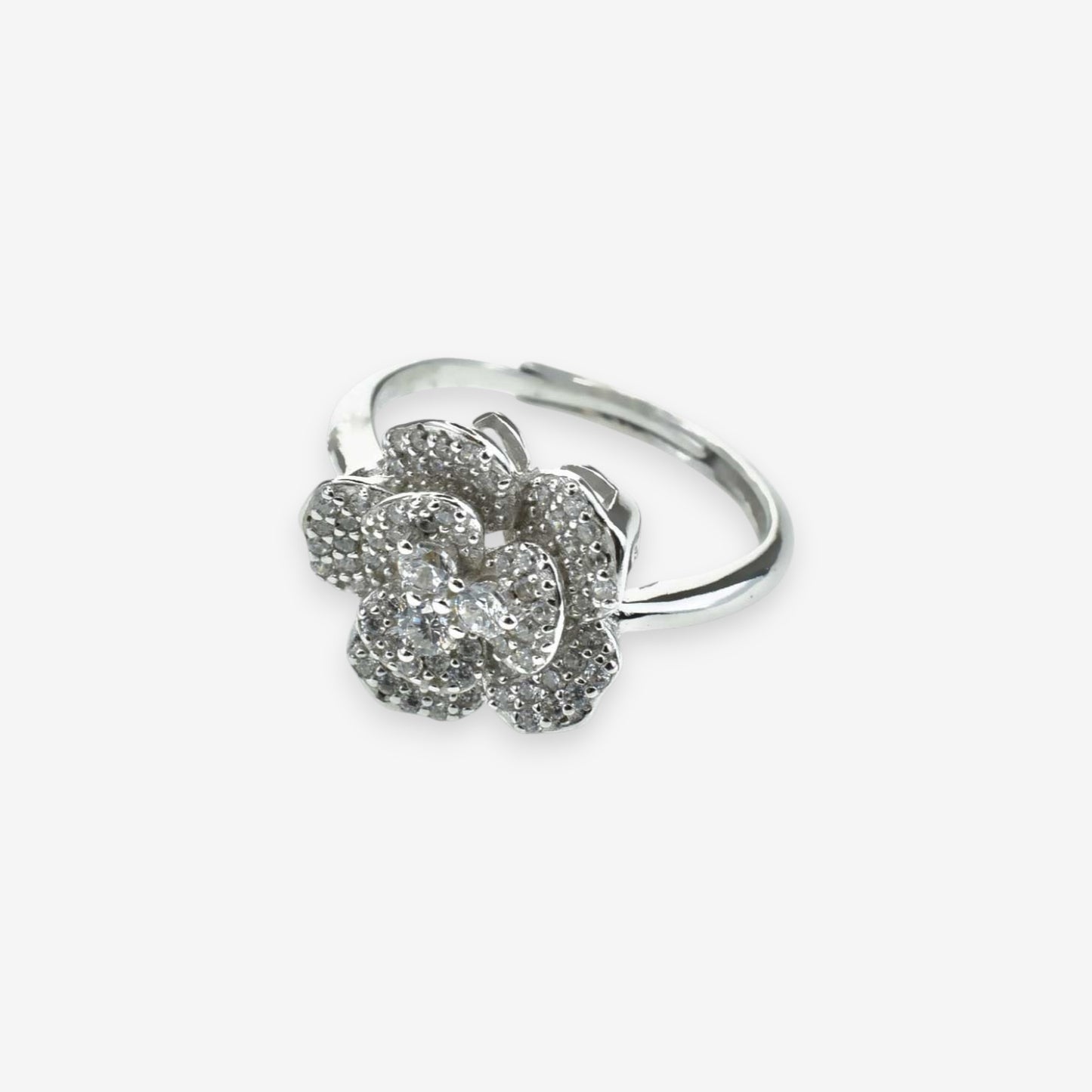 Anello Donna Fiore in Argento 925 Regolabile con zirconi