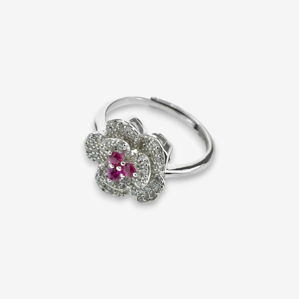 Anello Donna Fiore in Argento 925 Regolabile con zirconi