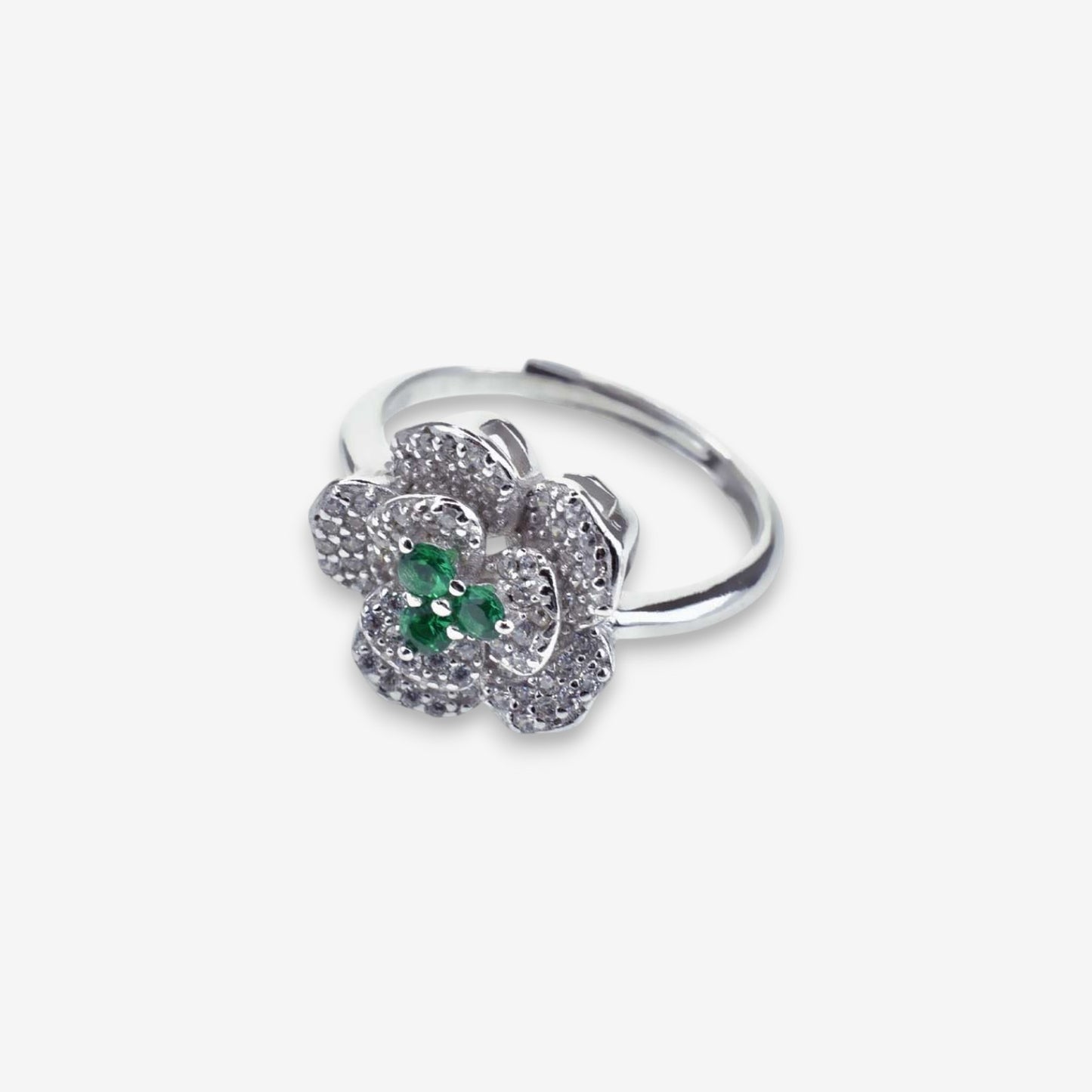 Anello Donna Fiore in Argento 925 Regolabile con zirconi