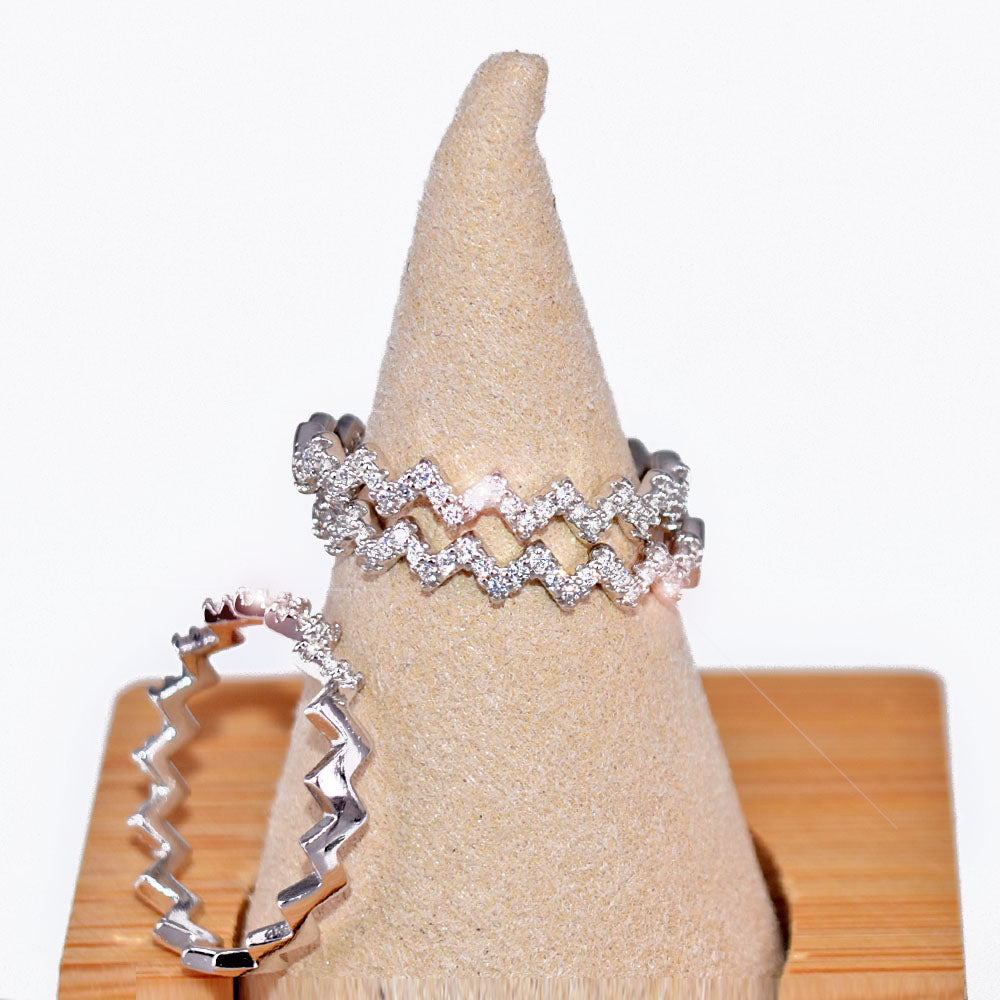 Anello Donna Zig Zag in Argento 925 con zirconi