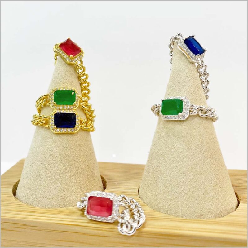 Anello Donna in Argento 925 a catena groumette con zircone rettangolare