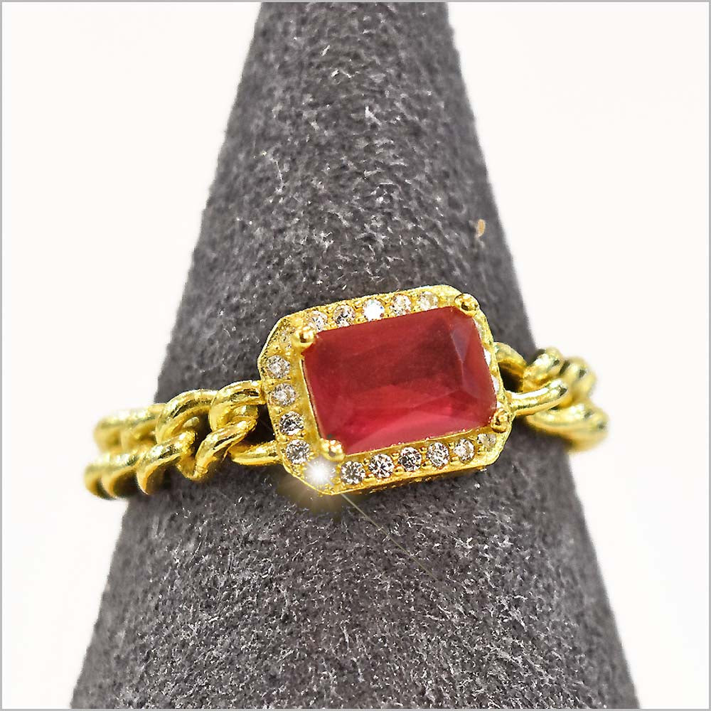 Anello Donna in Argento 925 a catena groumette con zircone rettangolare