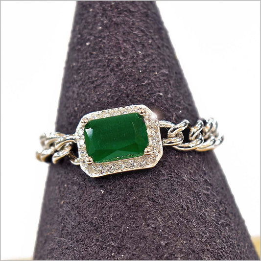 Anello Donna in Argento 925 a catena groumette con zircone rettangolare